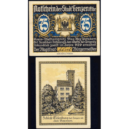 Allemagne - Notgeld - Lenzen an der Elbe - 75 pfennig - Type 1 - 1922 - Etat : SPL+