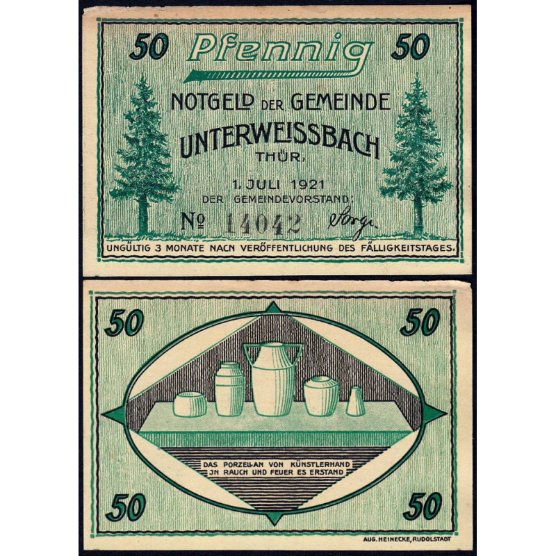 Allemagne - Notgeld - Unterweissbach - 50 pfennig - 01/07/1921 - Etat : SUP