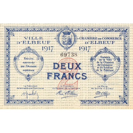 Elbeuf - Pirot 55-13 - 2 francs - 1917 - Etat : SUP