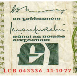 Irlande - Pick 70a - 1 pound - Série LCB - 11/10/1977 - Etat : TB