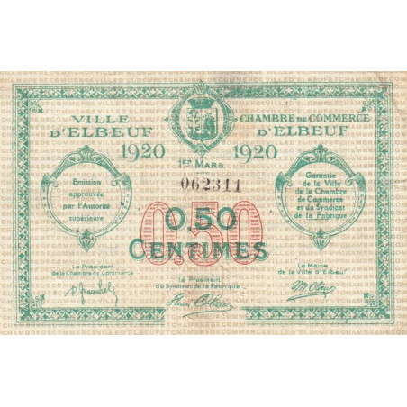 Elbeuf - Pirot 55-15 - 50 centimes - 01/03/1920 - Etat : TB+
