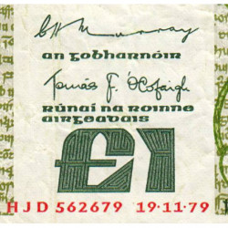 Irlande - Pick 70b - 1 pound - Série HJD - 19/11/1979 - Etat : B