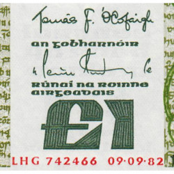 Irlande - Pick 70c - 1 pound - Série LHG - 09/09/1982 - Etat : pr.NEUF