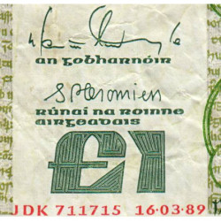 Irlande - Pick 70d - 1 pound - Série JDK - 16/03/1989 - Etat : TB-