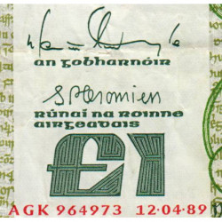 Irlande - Pick 70d - 1 pound - Série AGK - 12/04/1989 - Etat : TTB-