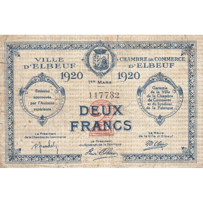 Elbeuf - Pirot 55-20 - 2 francs - 01/03/1920 - Etat : TB