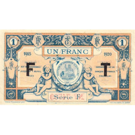 Aurillac (Cantal) - Pirot 16-8 variété - 1 franc - Série F - 1915 - Etat : SUP