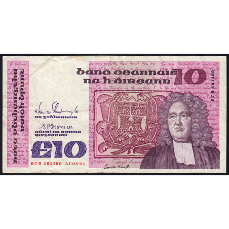 Irlande - Pick 72c - 10 pounds - Série ECB - 31/05/1991 - Etat : TB