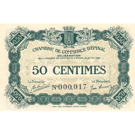 Epinal - Pirot 56-1 - 50 centimes - 1920 - Petit numéro - Etat : SPL