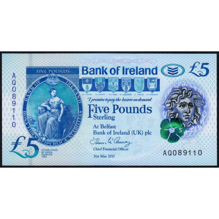 Irlande du Nord - Bank of Ireland - Pick 90 - 5 pounds - Série AQ - 31/05/2017 - Etat : NEUF