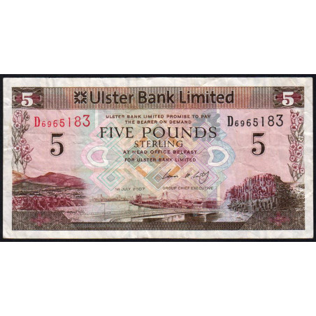 Irlande du Nord - Ulster Bank - Pick 340a - 5 pounds - Série D - 01/07/2007 - Etat : TB-