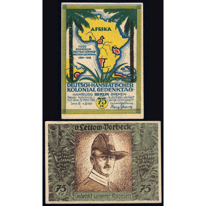 Allemagne - Notgeld - Berlin - Colonies - 75 pfennig - Série B - Type I - 04/11/1921 - Etat : TTB+
