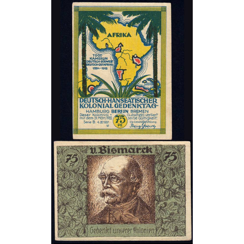 Allemagne - Notgeld - Berlin - Colonies - 75 pfennig - Série B - Type VI - 04/11/1921 - Etat : TTB+