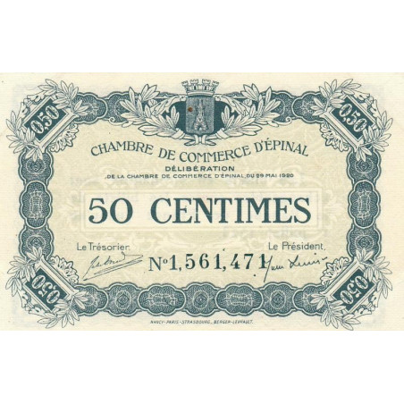 Epinal - Pirot 56-9 - 50 centimes - Chiffre 1 - 1920 - Etat : SUP+