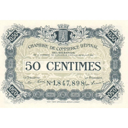 Epinal - Pirot 56-12a - 50 centimes - Chiffre 1 - 1921 - Etat : SUP