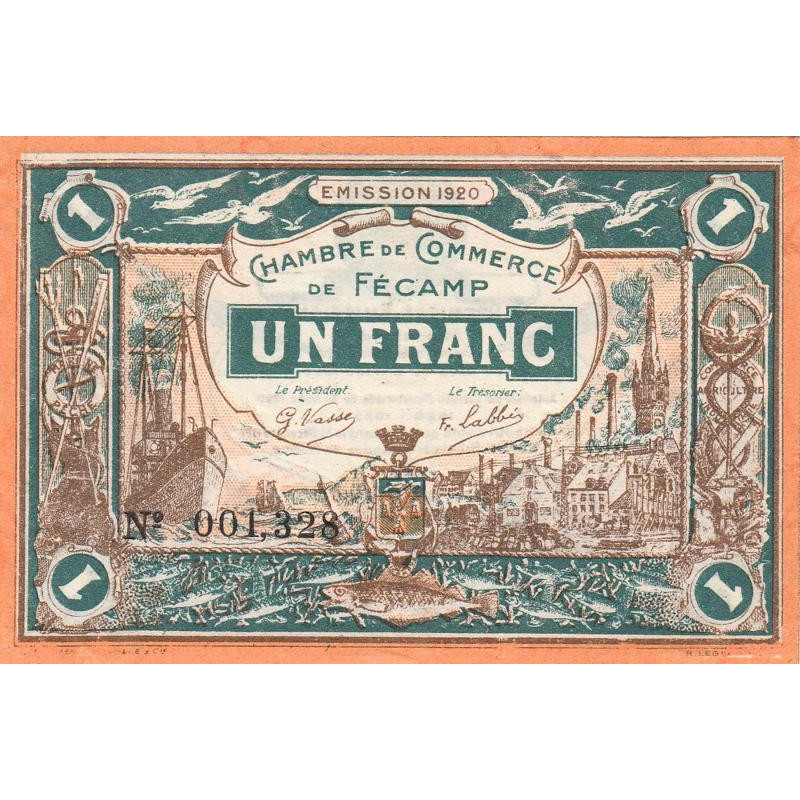 Fécamp - Pirot 58-3 - 1 franc - 06/08/1920 - Etat : SUP+
