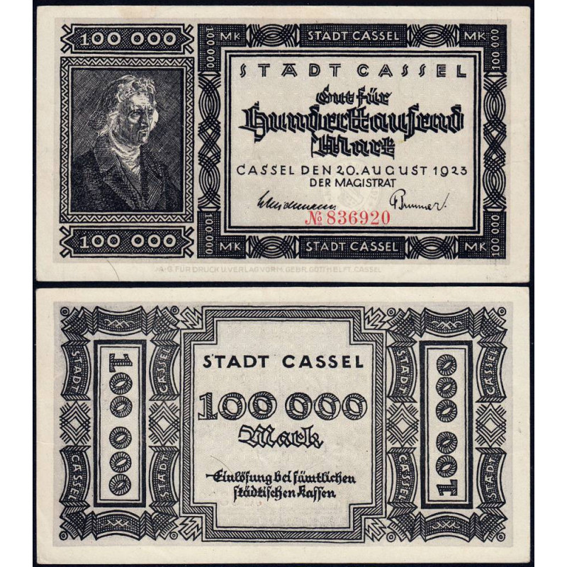 Allemagne - Notgeld - Cassel (Kassel) - 100'000 mark - Type a - 20/08/1923 - Etat : SUP