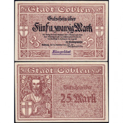 Allemagne - Notgeld - Coblenz - 25 mark - Sans série - Réf. c - 15/11/1918 - Etat : SUP+