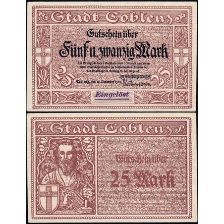 Allemagne - Notgeld - Coblenz - 25 mark - Type c - 15/11/1918 - Etat : SUP+