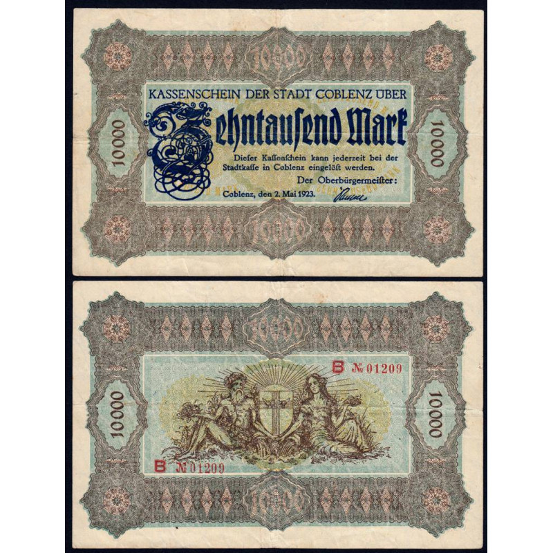 Allemagne - Notgeld - Coblenz - 10'000 mark - Série B - 02/05/1923 - Etat : TTB
