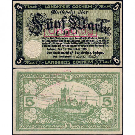Allemagne - Notgeld - Cochem - 5 mark - 19/11/1918 - Série C - Etat : pr.NEUF