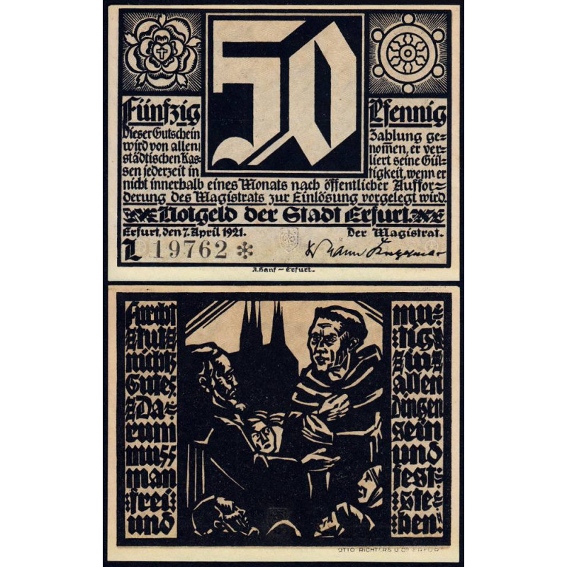 Allemagne - Notgeld - Erfurt - 50 pfennig - 07/04/1921 - Lettre L - Etat : NEUF