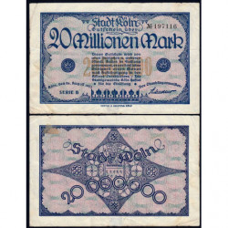 Allemagne - Notgeld - Köln - 20 millions mark - Série B - 24/08/1923 - Etat : TB+