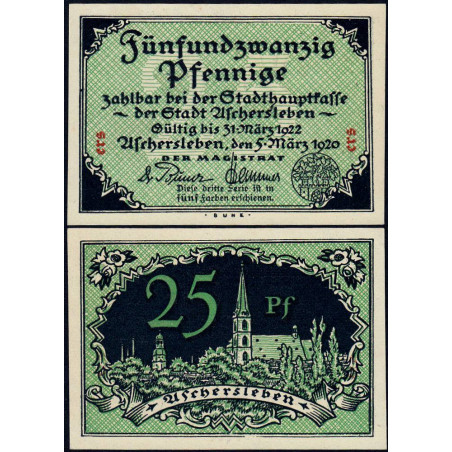 Allemagne - Notgeld - Aschersleben - 25 pfennig - Lettres ers - 05/03/1920 - Etat : NEUF