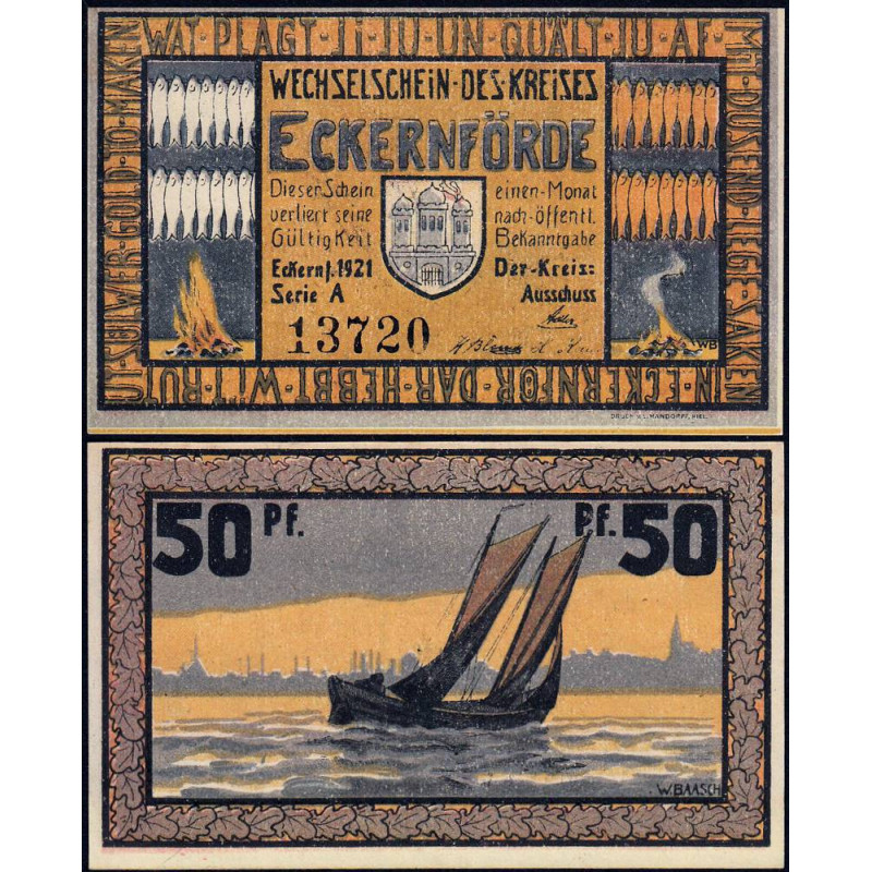 Allemagne - Notgeld - Eckernförde - 50 pfennig - Série A - 1921 - Etat : NEUF