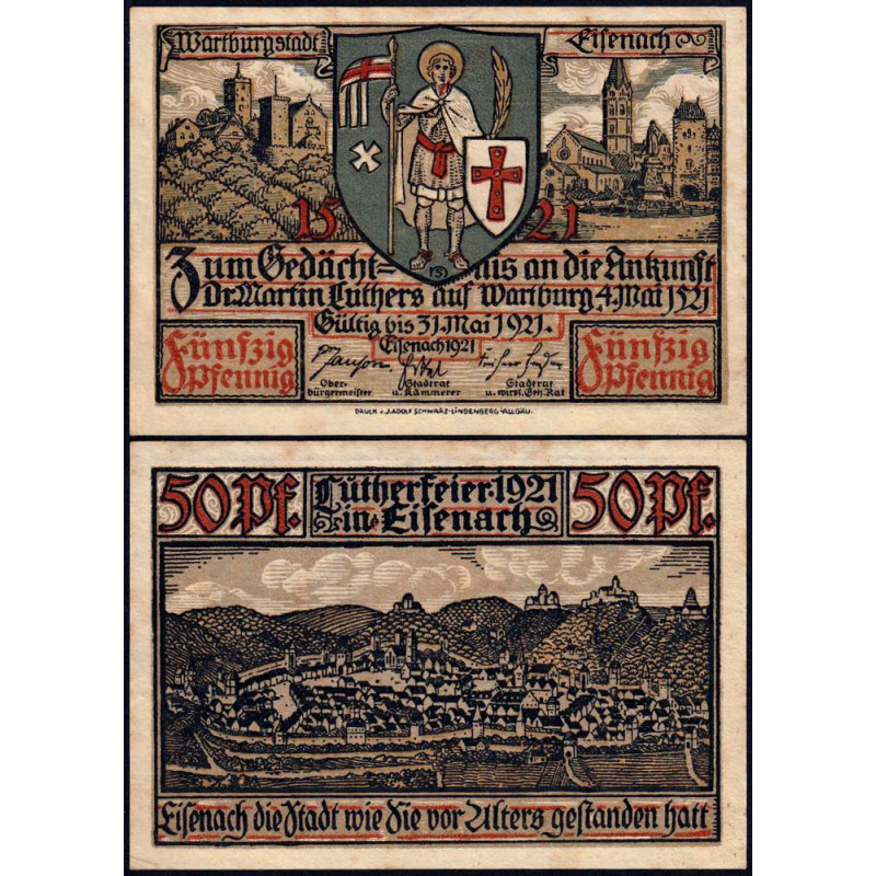 Allemagne - Notgeld - Eisenach - 50 pfennig - 1921 - Etat : TTB