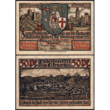 Allemagne - Notgeld - Eisenach - 50 pfennig - 1921 - Etat : TTB