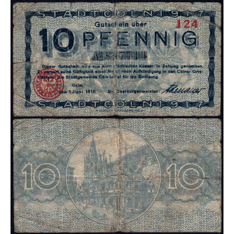 Allemagne - Notgeld - Köln - 10 pfennig - 01/06/1918 - Série J 24 - Réf K30.4 - Etat : B+