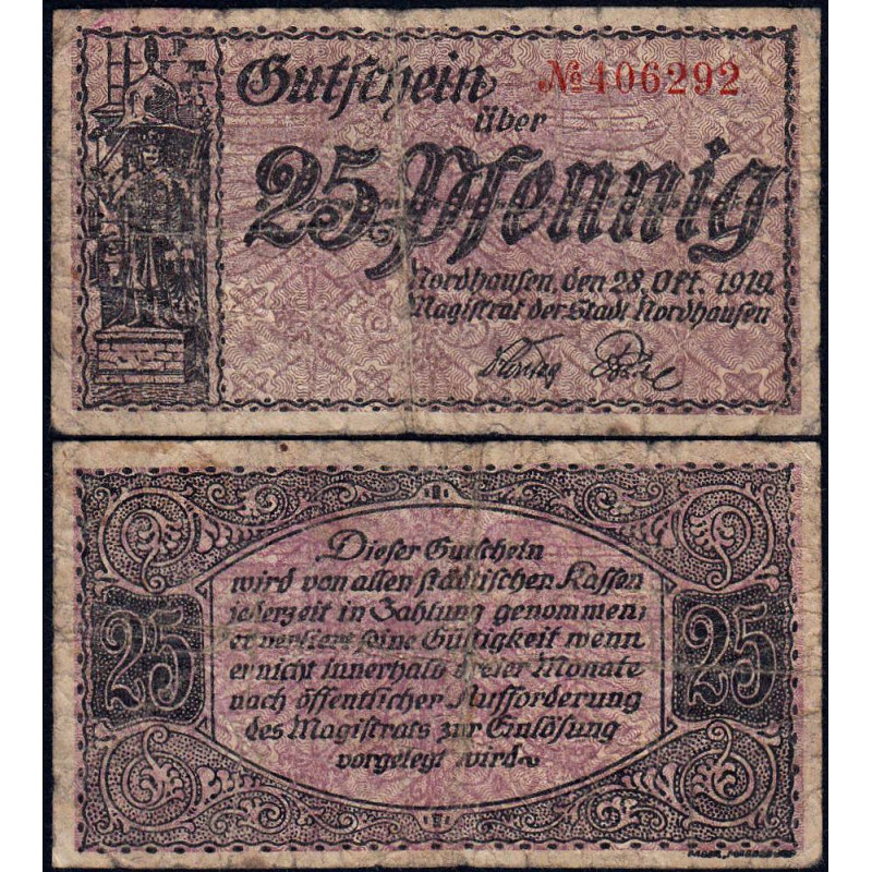 Allemagne - Notgeld - Nordhausen - 25 pfennig - 28/10/1919 - Etat : B+