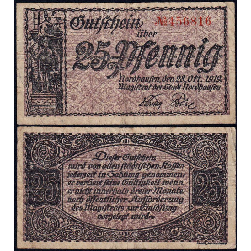 Allemagne - Notgeld - Nordhausen - 25 pfennig - 28/10/1919 - Etat : TB-