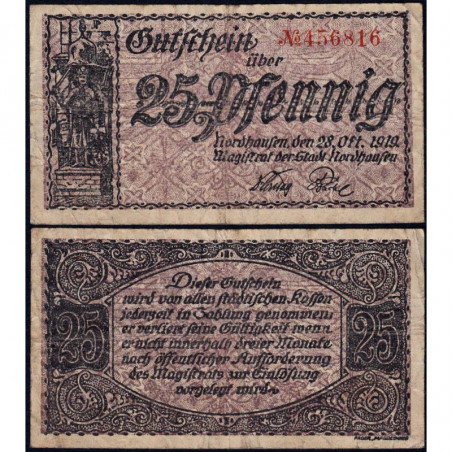 Allemagne - Notgeld - Nordhausen - 25 pfennig - 28/10/1919 - Etat : TB-