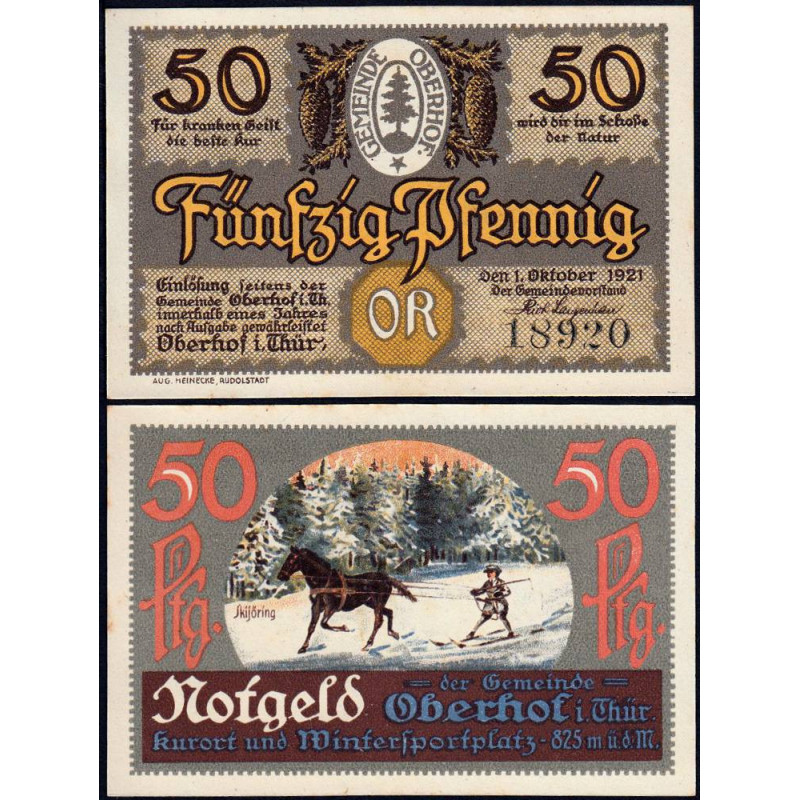 Allemagne - Notgeld - Oberhof - 50 pfennig - 01/10/1921 - Lettres OR - Etat : NEUF
