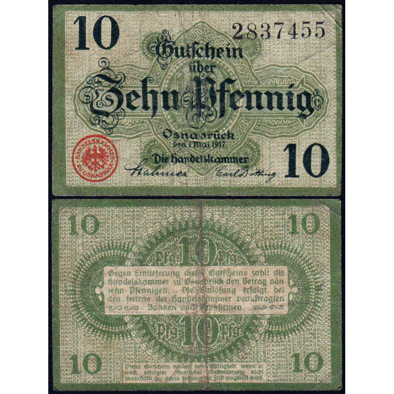Allemagne - Notgeld - Osnabrück - 10 pfennig - 01/05/1917 - Etat : TB
