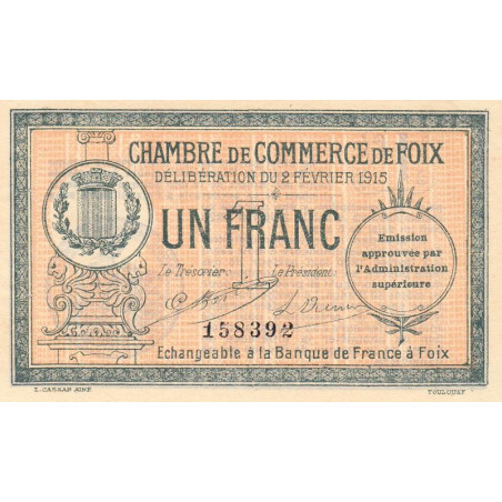 Foix - Pirot 59-10 variété - 1 franc - 02/02/1915 - Etat : SUP