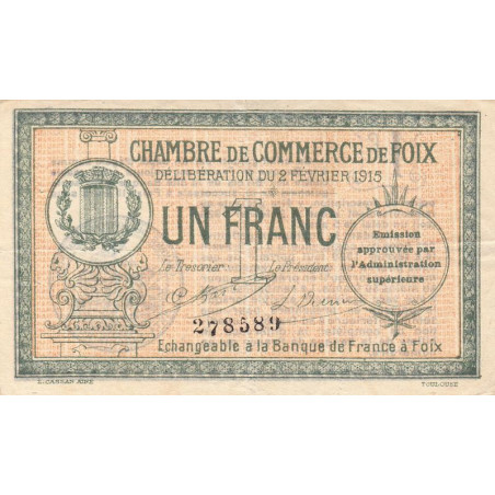 Foix - Pirot 59-10 - 1 franc - 02/02/1915 - Etat : TB+