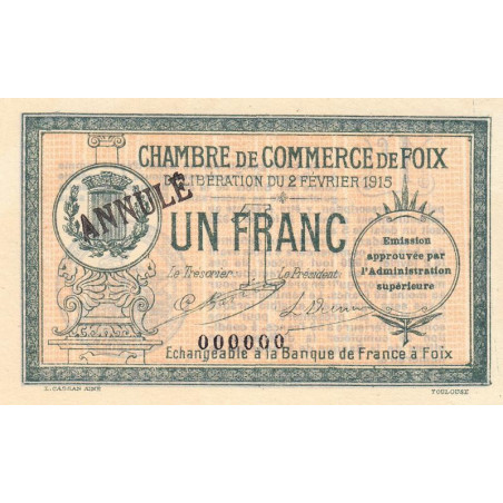 Foix - Pirot 59-11 - 1 franc - 02/02/1915 - Annulé - Etat : NEUF