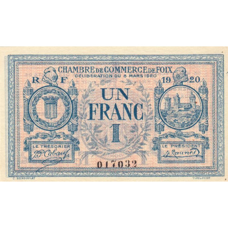 Foix - Pirot 59-15 - 1 franc - 08/03/1920 - Etat : SUP