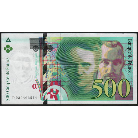 F 76-02 - 1995 - 500 francs - Pierre et Marie Curie - Série D - Etat : TTB+
