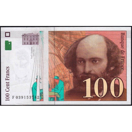 F 74f4-01 - 1997 - 100 francs - Cézanne - Série F - Variété sans strap bricolé - Etat : TTB+