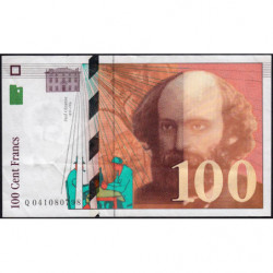 F 74f5-02 - 1998 - 100 francs - Cézanne - Série Q - Couleur manque partiel - Etat : TTB+