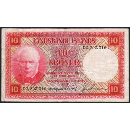 Islande - Pick 33b_1 - 10 kronur - Série C - Loi 1928 (1953) - Etat : TB