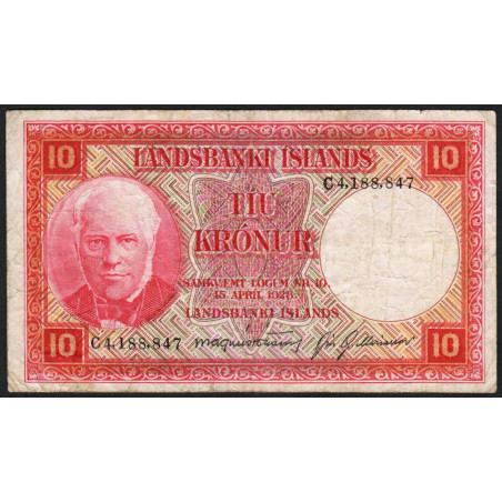 Islande - Pick 33b_2 - 10 kronur - Série C - Loi 1928 (1953) - Etat : TB-