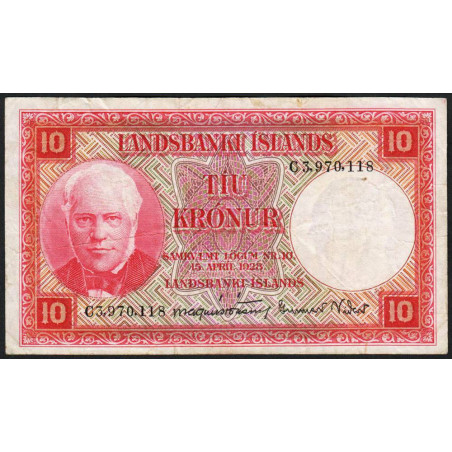 Islande - Pick 33b_3 - 10 kronur - Série C - Loi 1928 (1953) - Etat : TB