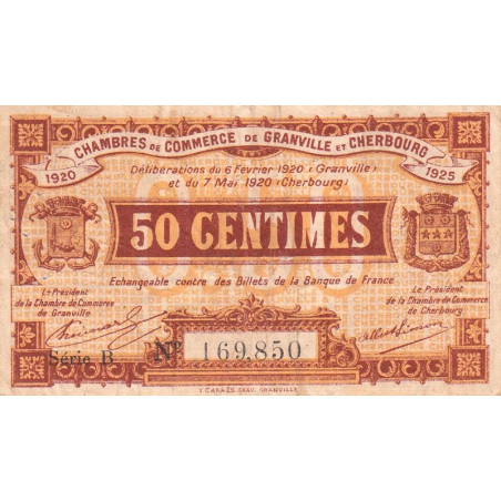 Granville & Cherbourg - Pirot 61-1 - 50 centimes - Série B - 06/02/1920 - Etat : TB