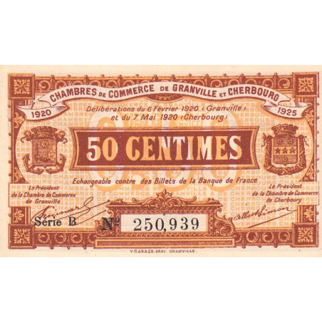 Granville & Cherbourg - Pirot 61-1 - 50 centimes - Série B - 06/02/1920 - Etat : NEUF