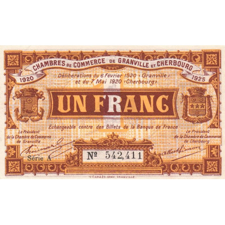 Granville & Cherbourg - Pirot 61-3 - 1 franc - Série A - 06/02/1920 - Etat : SUP+